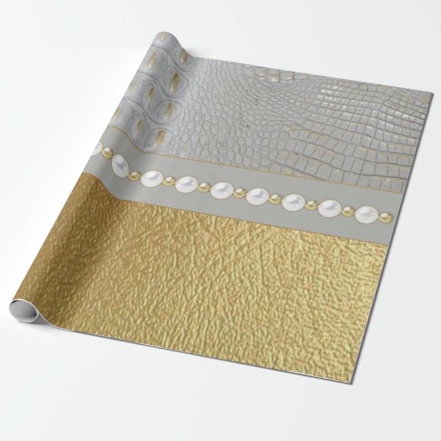 Papel De Presente Luxo Branco e Dourado Alligador Ocultar (Desenrolado)