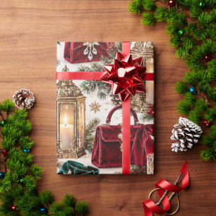 Papel De Presente Luxo Burgundy Esmeralda Natal Moda