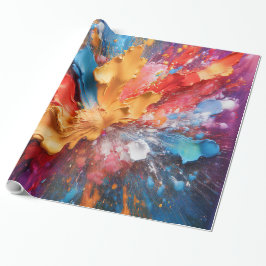 Papel De Presente Luxo de Salpico de Tinta a Óleo Abstrato Ousado