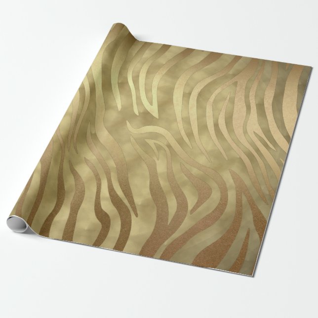 Papel De Presente Luxo Dourado Luxuoso Zebra Selva Safari Glamour (Desenrolado)