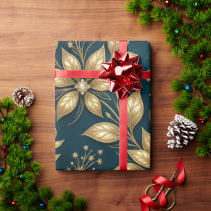 Papel De Presente Luxo em Azul Turquesa e Dourado Champanhe com Esta