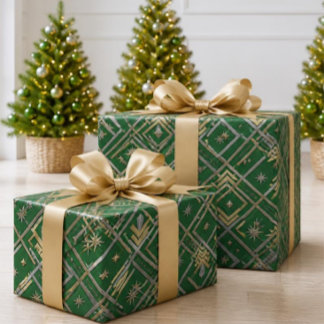 Papel De Presente Luxo Esmeralda Verde Art Déco Dourado & Prata