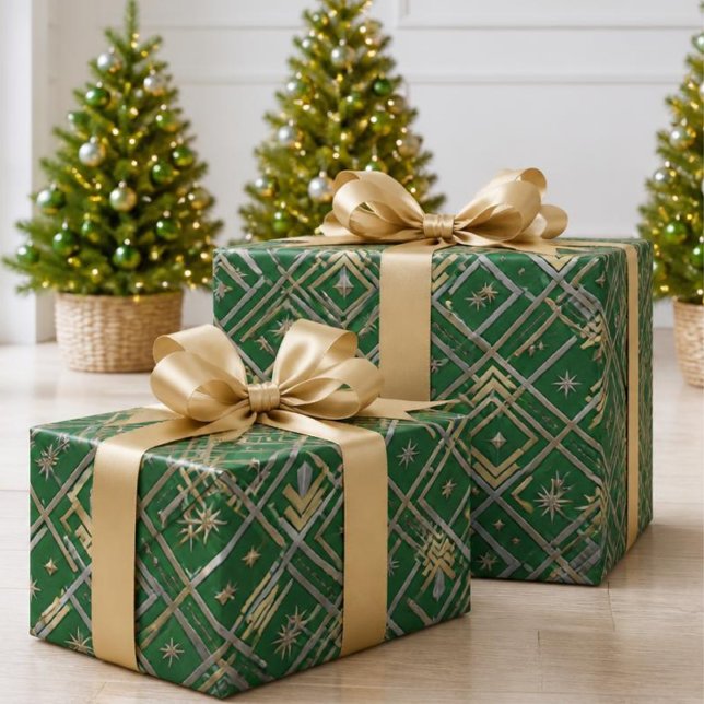 Papel De Presente Luxo Esmeralda Verde Art Déco Dourado & Prata (Criador carregado)