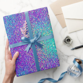 Papel De Presente Luxo Glam Girl Roxo Turquesa Brilho Purpurina