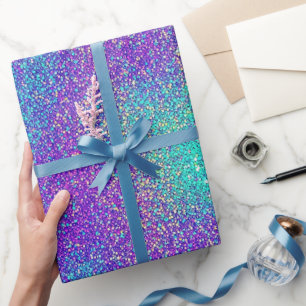 Papel De Presente Luxo Glam Girl Roxo Turquesa Brilho Purpurina