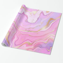 Papel De Presente Luxo Marble Glitter Rosa Púrpura Dourada