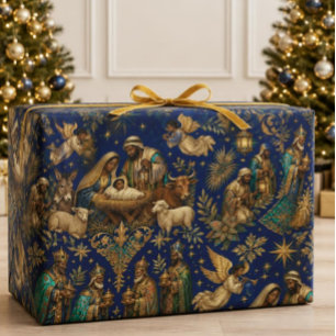 Papel De Presente Luxo Natal Natividade Africano Americano Azul