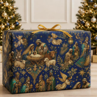 Papel De Presente Luxo Natal Natividade Africano Americano Azul