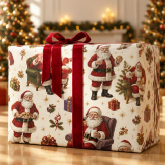 Papel De Presente Luxo Natal Vintage Papai Noel & Biscoitos