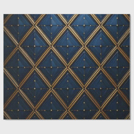 Papel De Presente Luxo Navy Dourado Geométrico Diamante Wrap
