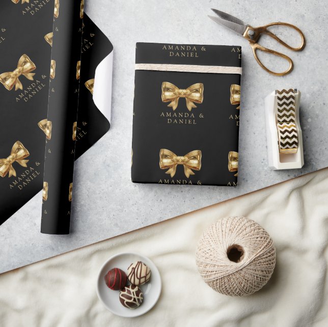Papel De Presente Luxo Preto e Dourado  Arco Dourado Casamento (Artesanato)