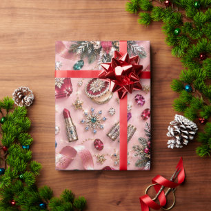 Papel De Presente Luxo Rosa Bege Jóias Cosméticos Natal