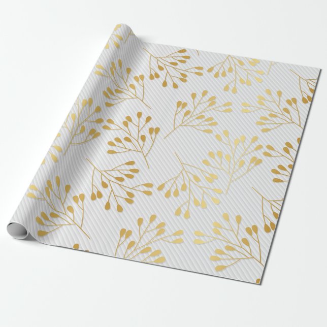 Papel De Presente Luxo sem costura branco e Dourado 15 (Desenrolado)