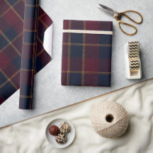 Luxo Tartan Burgundy Azul Marinho e Dourado