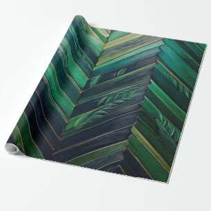 Papel De Presente Luxo Verde Esmeralda & Dourado Folha Tropical Art 