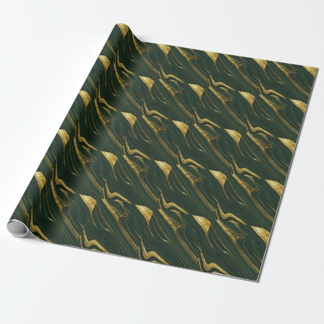 Papel De Presente Luxuoso Onyx Verde: Ouro Marble. (Desenrolado)
