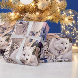 Papel De Presente Luxuoso Periwinkle Nevado Florestal Natalino