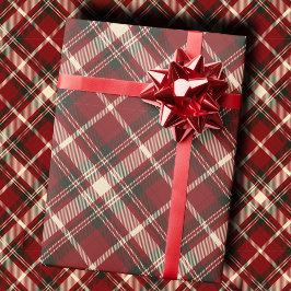 Papel De Presente Luxury Burgundy and Cream Diagonal Tartan Plaid