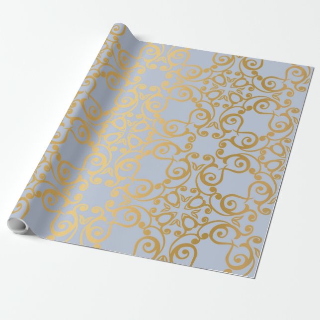 PAPEL DE PRESENTE LUXURY ELEGANTE AZUL DOURADO CASAMENTO DE ANIVERSÁ (Desenrolado)
