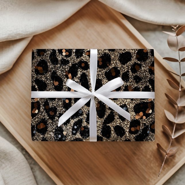 Papel De Presente Luxury Glitter Brown Black Gold Leopard Pattern (Criador carregado)