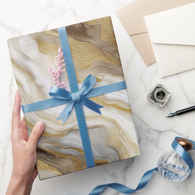 Papel De Presente Luxury Marble Gold White Harmony Abstract Pattern (Presentear)