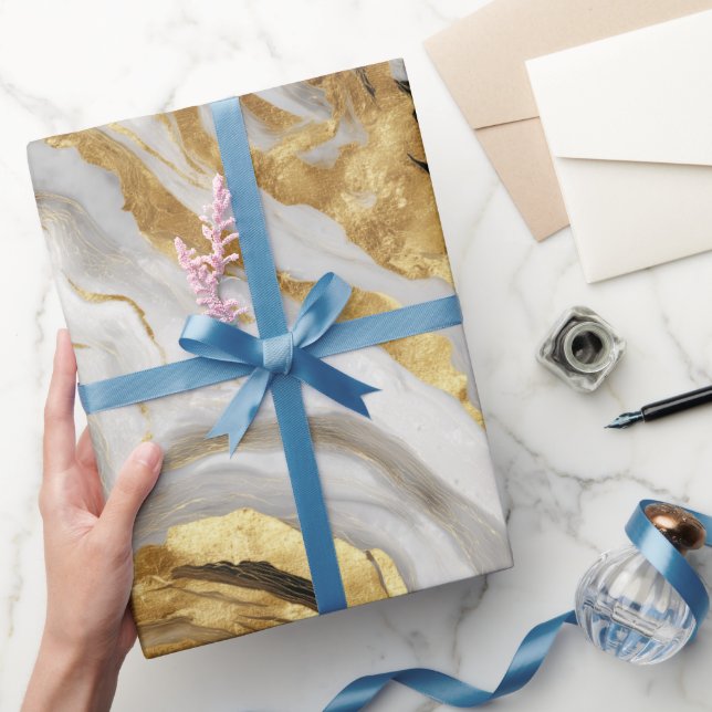 Papel De Presente Luxury Marble Gold White Harmony Abstract Pattern (Presentear)