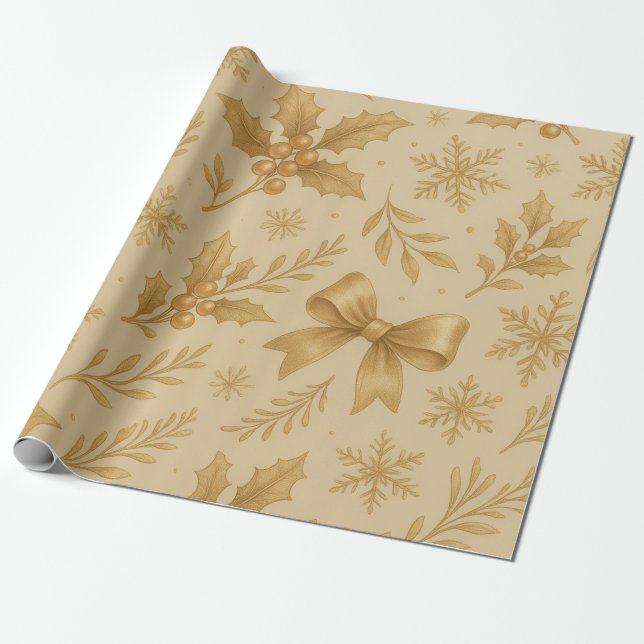 Papel De Presente Luxury Metallic Gold Champagne Christmas (Desenrolado)