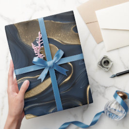 Papel De Presente Luxury Navy Gold Fluid Motion Abstract Pattern