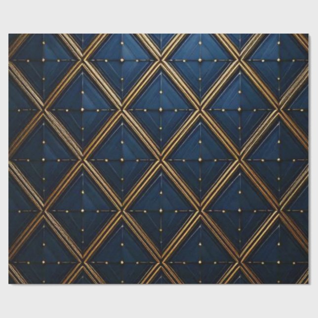 Papel De Presente Luxury Navy Gold Geometric Diamond Wrap (Aberto)