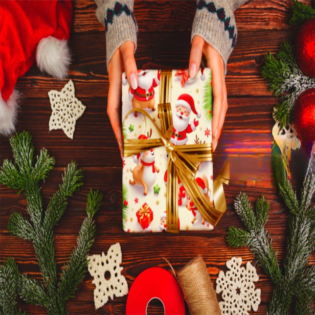 Papel De Presente : Luxury Victorian Santa & Reindeer Christmas Wrap (Criador carregado)