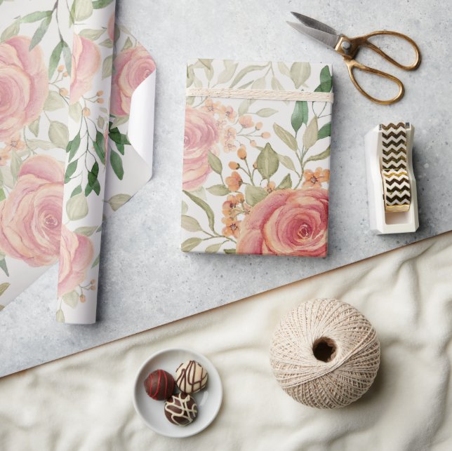 Papel De Presente Luz de Laranja Doce e Rosas Bege Aquarela (Artesanato)
