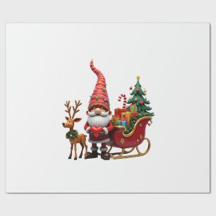 Papel De Presente Luz de Natal Gnome Papai Noel Montando Trenó Hi