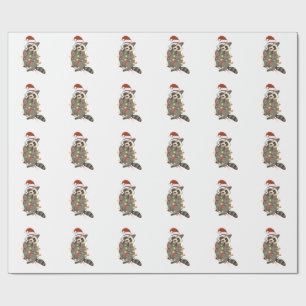 Papel De Presente Luzes Alegre Natal Guaxinim Chapéu do Papai Noel X