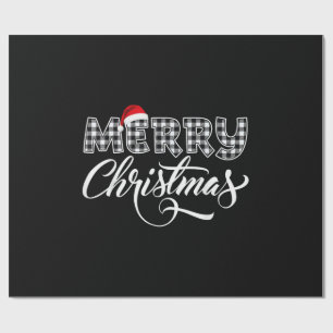 Papel De Presente Luzes de árvore de Natal alegre do Papai Noel retr