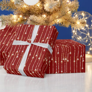 Papel De Presente Luzes De Espumação Douradas De Natal Em Vermelho