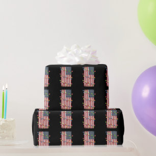 Papel De Presente Luzes de Natal Bandeira dos EUA Patriótico Veteran