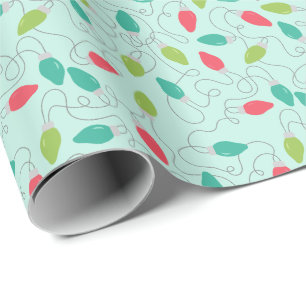 Papel De Presente Luzes de Natal Coloridas Aqua Alegre & Brilhante