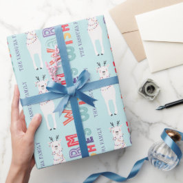 Papel De Presente Luzes de Natal com Llama em Corda Nome Moderno