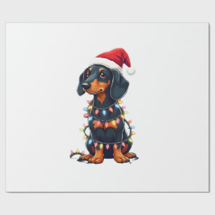 Papel De Presente Luzes de Natal Dachshund Chapéu de Papai Noel Amor