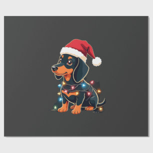 Papel De Presente Luzes de Natal Dachshund Chapéu de Papai Noel Nata
