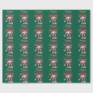 Papel De Presente Luzes de Natal de Bulldog Francês Verde Fofo