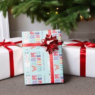 Papel De Presente Luzes de Natal de Lhama com Nome em Corda Moderna