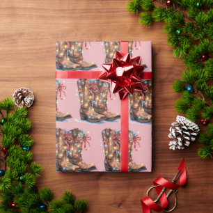 Papel De Presente Luzes de Natal do Boot do Cowboy Ocidental