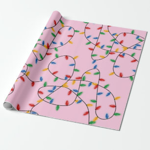 Papel De Presente Luzes de Natal Festivas Coloridas, Padrão Rosa