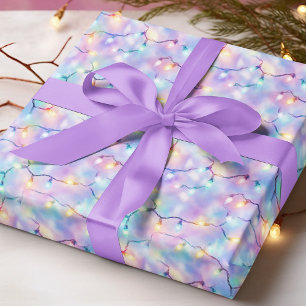 Papel De Presente Luzes de Natal Pastéis Rosa Azul Padrão de Férias