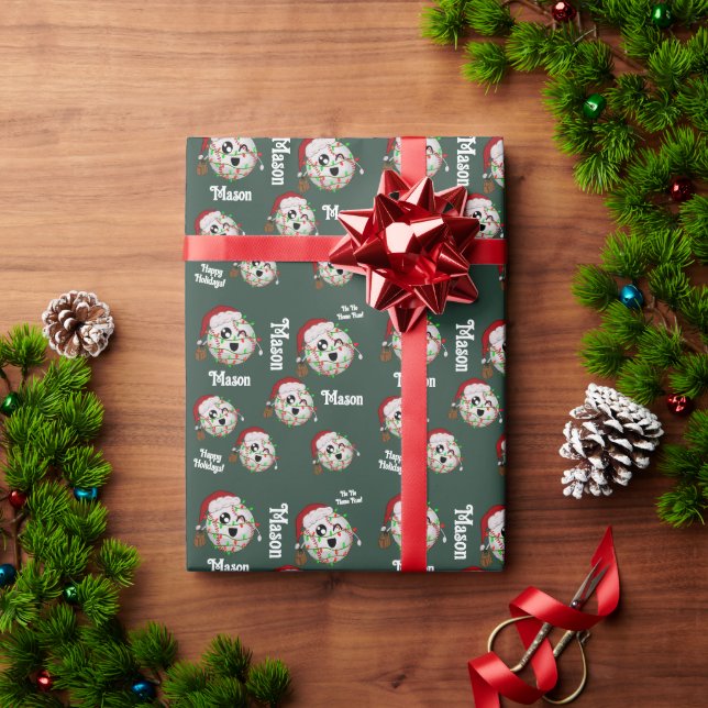 Papel De Presente Luzes de Natal Personalizadas com Nome de Beisebol (Presente de Natal)