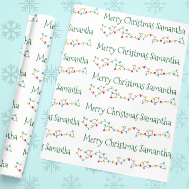 Papel De Presente Luzes de Natal Personalizadas Nome Personalizado (Criador carregado)