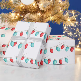 Papel De Presente Luzes de Natal Vermelhas e Turquesas Patteradas