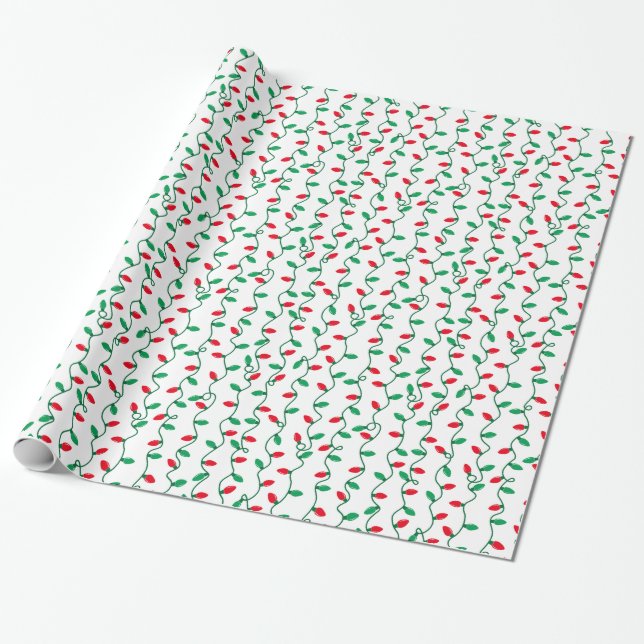 Papel De Presente Luzes de Natal Vermelhas e Verdes (Desenrolado)