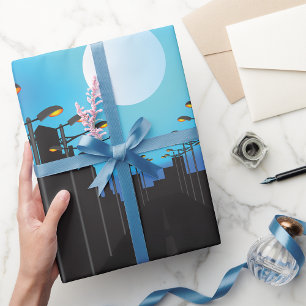 Papel De Presente Luzes De Rua E Lua